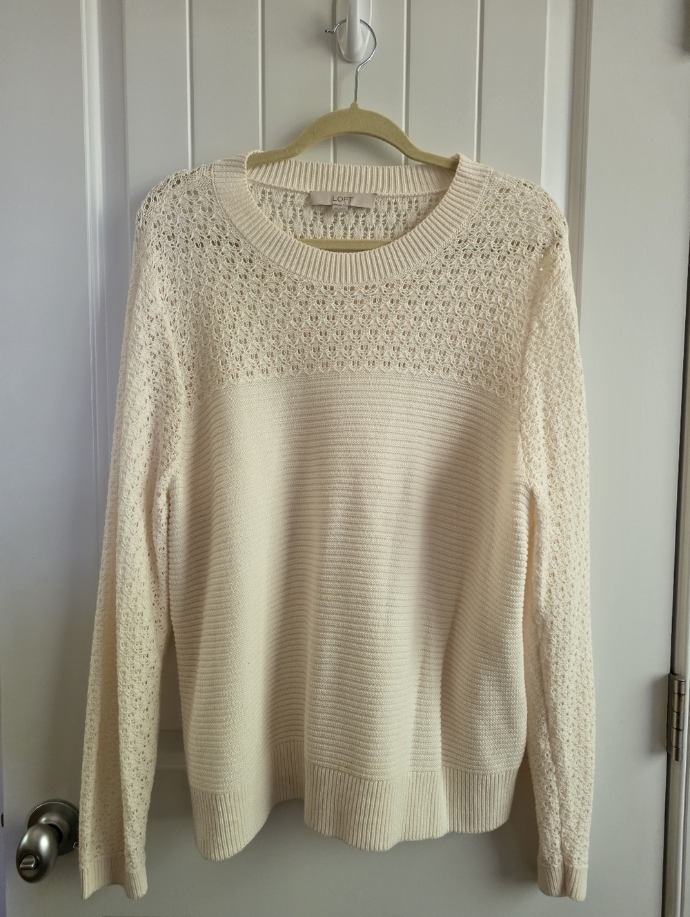LOFT Cream Open-Weave Crewneck Sweater Plus Size XXL